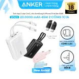 Sạc dự phòng Anker Zolo 20kmAh 45W | Tích hợp sẵn 2 cáp USB-C | 2 cổng 1C1A hỗ trợ sạc nhanh cho iPhone 15/16/iPad/Samsung/Airpods - A1681C