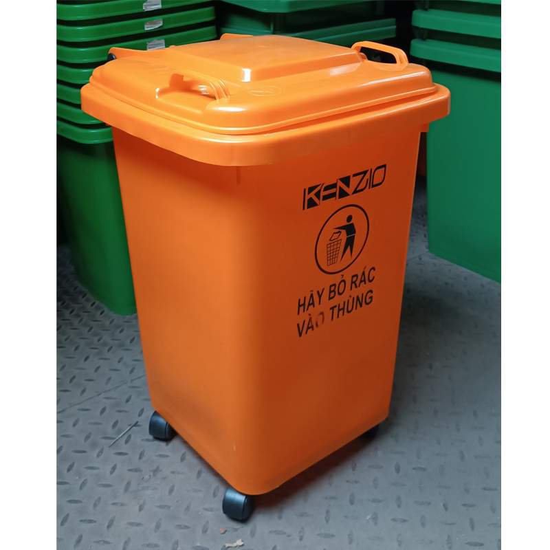 Thùng rác 60 lít màu Xám Đen, Vàng, Cam, Xanh - 04 Bánh Xe