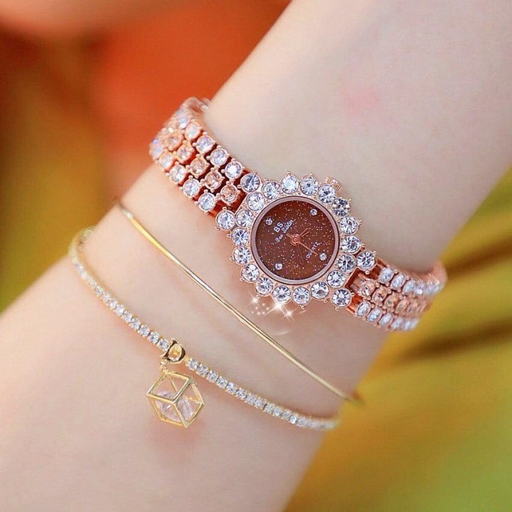 Đồng Hồ Nữ BS Bee Sister Đính Đá Mặt Hoa Hợp Kim Dây Thép Không Gỉ