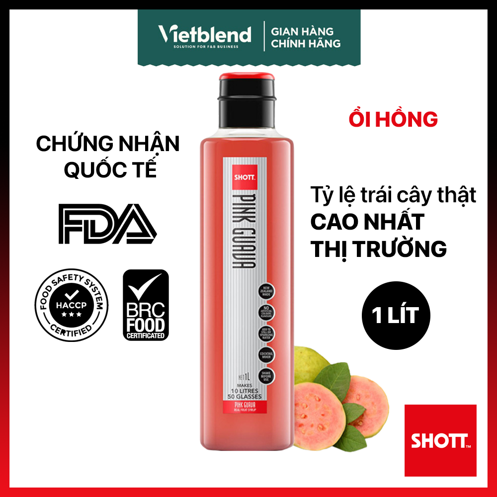 Syrup SHOTT Vị Ổi Hồng (Pink Guava) Chai 1 Lít - Nguyên Liệu Pha Chế Đồ Uống