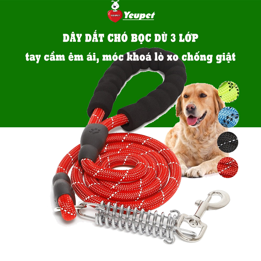 Dây dắt chó to có lò xo trợ lực, có phản quang chắc chắn sợi dây to bền size lớn 150cmx1.5cm