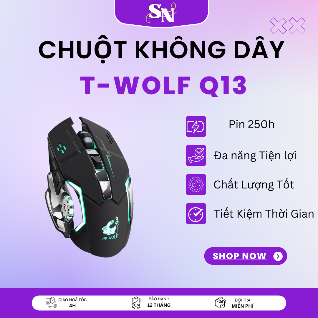 Chuột không dây T-Wolf Q13 Chuột không dây Game T-WOLF Q13(Pin sạc) Chuột Gaming Không Dây Máy Tính T-WOLF Q13  Mouse không dây T-wolf Q13 pin sạc Chuột không dây Gaming T-WOLF Q13 silent 6 nút , pin sạc, Led RGB