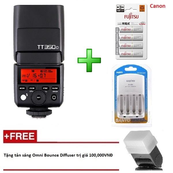 Đèn flash godox tt350c cho canon gn36 auto ttl hss 1/8000s - kèm 4 pin và 1 sạc