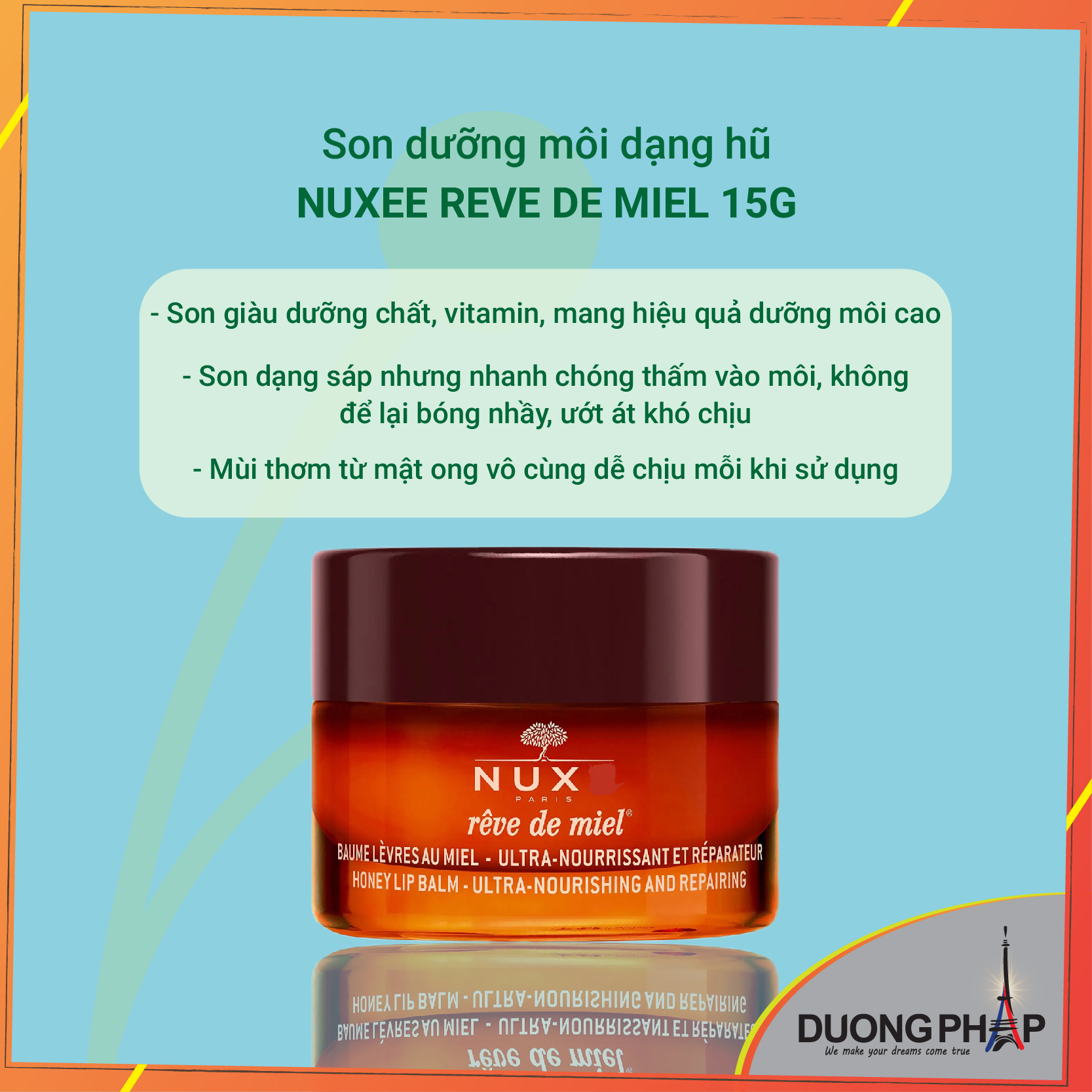 Son dưỡng môi Nuxe mật ong dạng hũ 15g