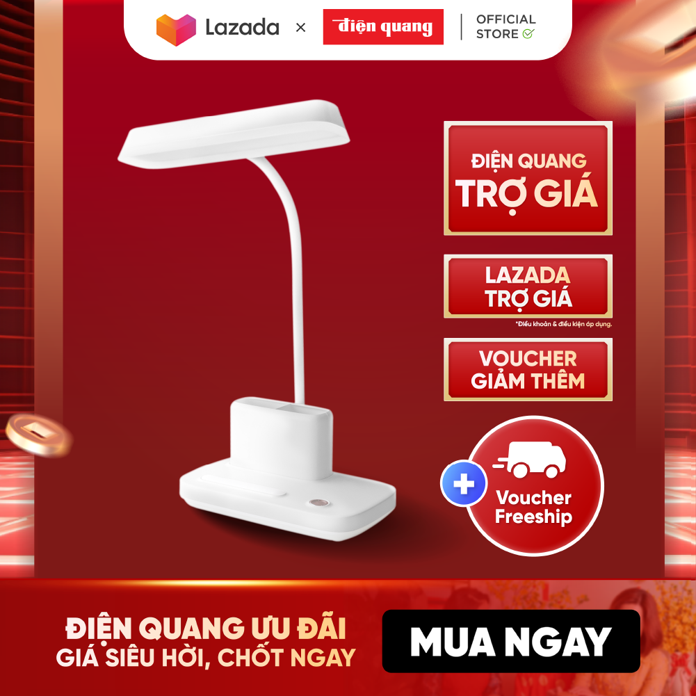 Đèn Bàn LED Cảm Ứng Điện Quang ĐQ LDL17B 3 (3W, Tích Hợp Đèn Ngủ Và Hộp Cắm Bút, Vừa có thể sạc vừa có thể cắm trực tiếp)
