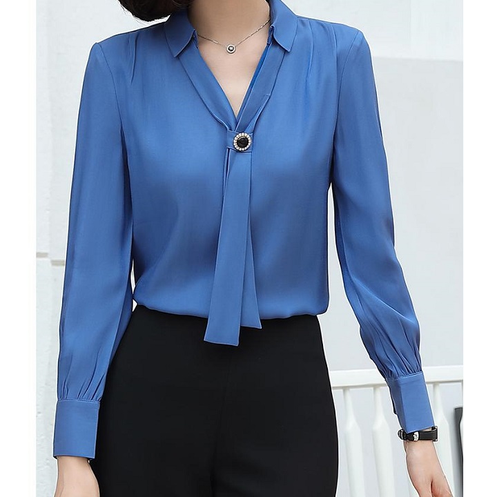 ÁO SƠMI NỮ CÔNG SỞ TAY DÀI MÀU XANH- AP0071X