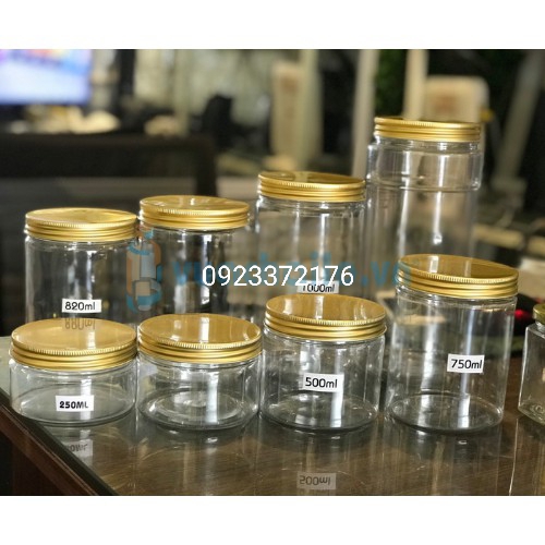 Combo 10 Hộp Hũ Nhựa PET 500ml Nắp Nhôm Vàng Kèm Lót - Đựng Thực Phẩm Đồ Khô Ngũ Côc
