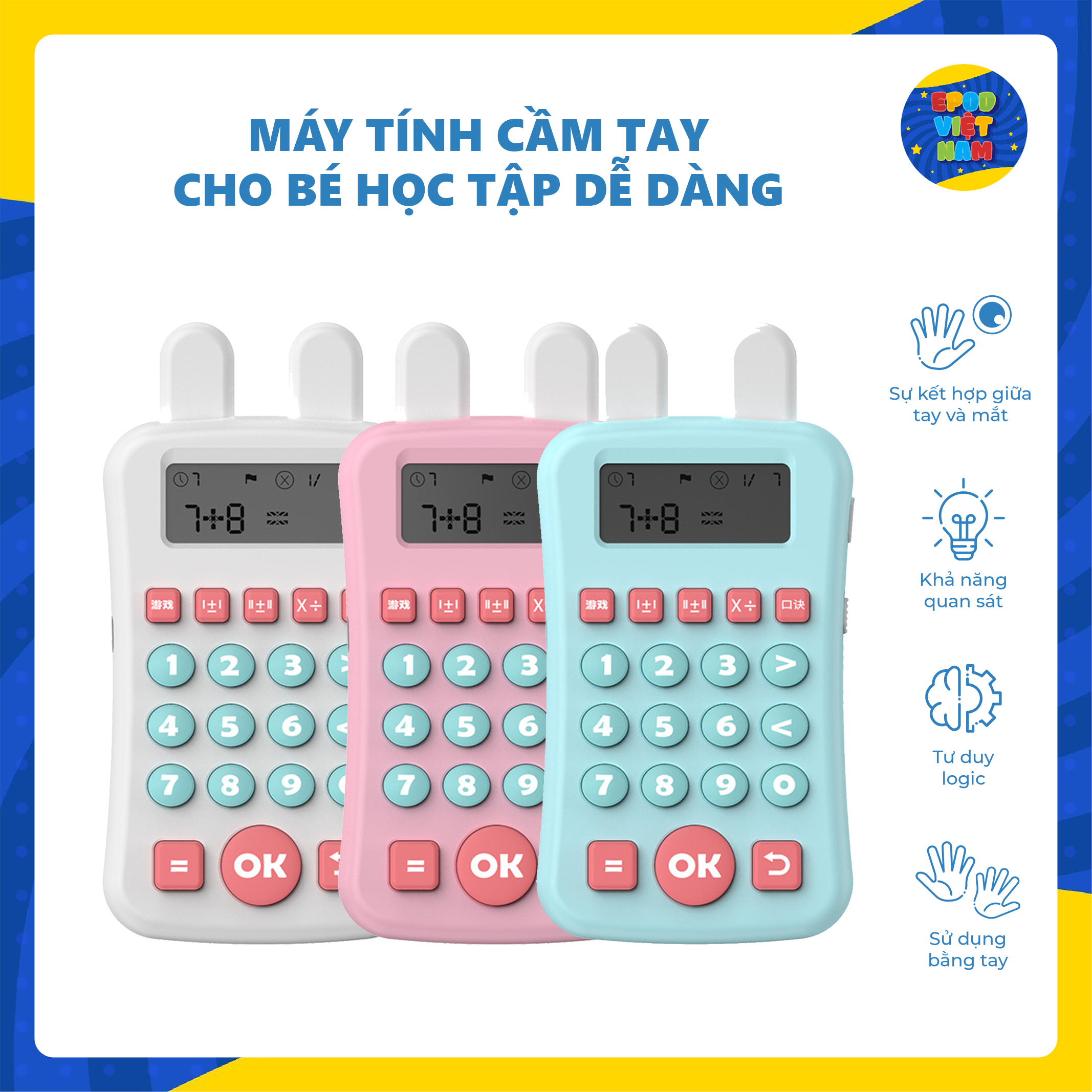 Máy tính cầm tay hình thỏ dễ thương cho bé học tập dễ dàng