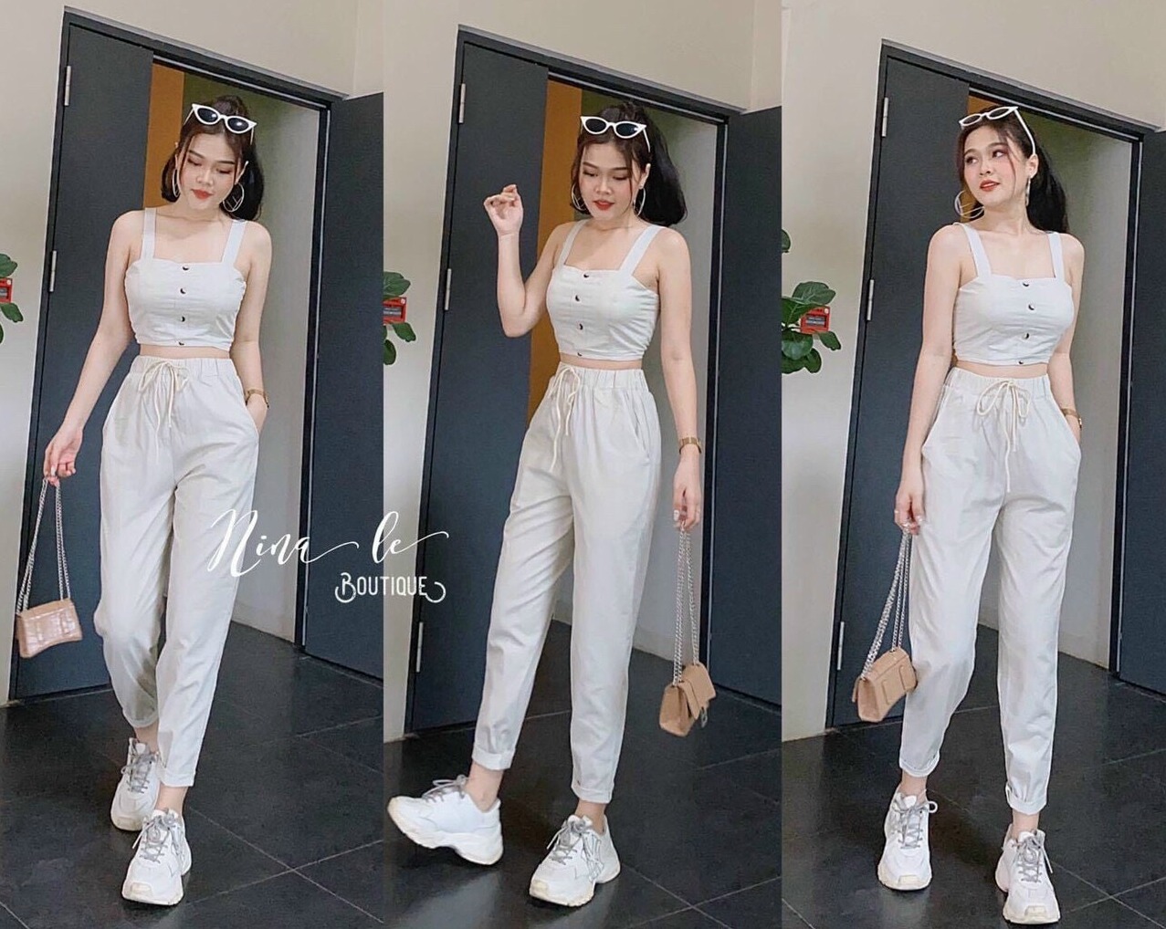 [HCM]Áo kiểu hai dây kèm quần set bộ nữ xịn sò hai màu ( màu trắng và màu đen )