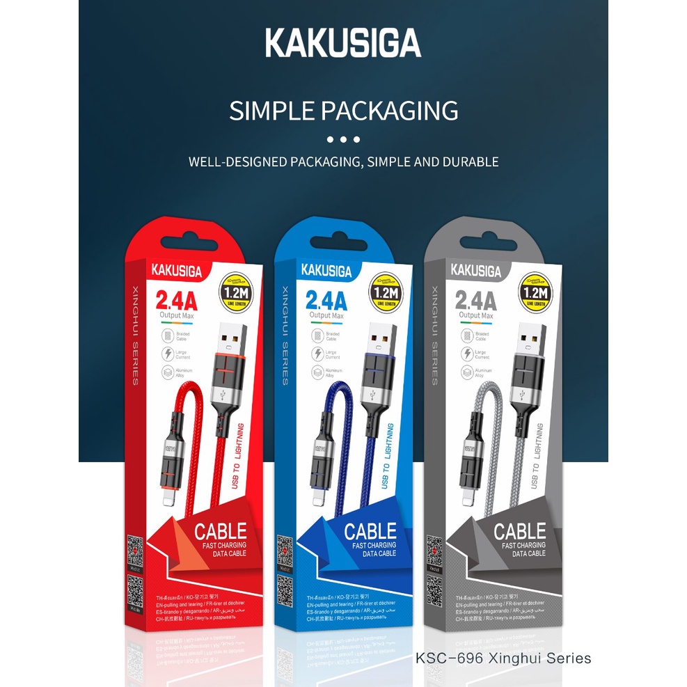 Cáp sạc nhanh kaku 2.4a dây dù dài 1,2m ksc-696