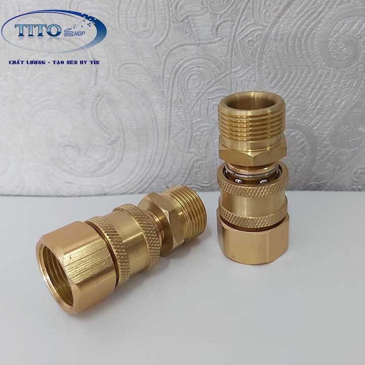KHỚP NỐI NHANH ĐẦU RA BẰNG ĐỒNG CỦA MÁY XỊT RỬA CAO ÁP - phụ kiện nối nhanh máy rửa xe - ren chuẩn, phù hợp với đa số máy rửa xe gia đình, máy xịt rửa mini, máy xịt rửa cao áp