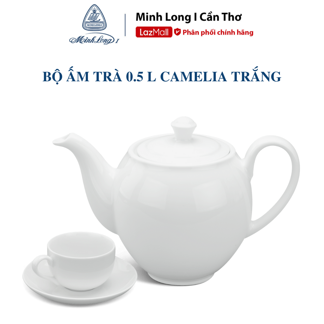 Bộ trà 0.5l camellia trắng - gốm sứ cao cấp minh long i