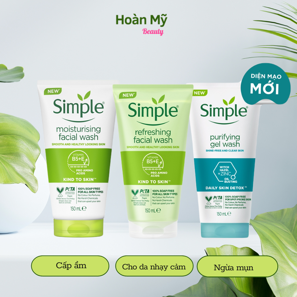 Sữa rửa mặt Simple ficial wash 150ml - Cho da mụn, da nhạy cảm, dưỡng ẩm da