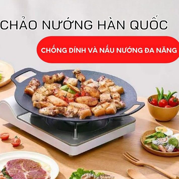 Chảo Nướng Vân Đá kích thước 32cm, Chảo Nướng Hàn Quốc chống dính Không Cần Dầu Chiên Nướng Xào Đa Năng