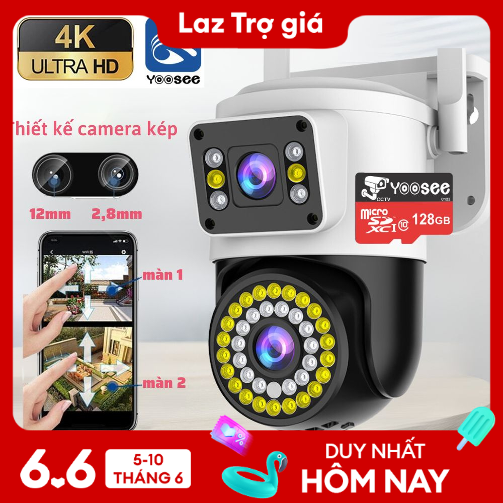 [VOUCHER 10K CHO ĐƠN 500K] Camera Yoosee ngoài trời 2 MẮT XEM 2 MÀN HÌNH cùng lúc 5.0Mpx xoay 360 độ,xem đêm có màu