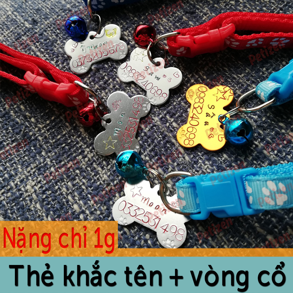 Bảng khắc tên tặng vòng cổ cho Chó Mèo nhỏ size S Petizen