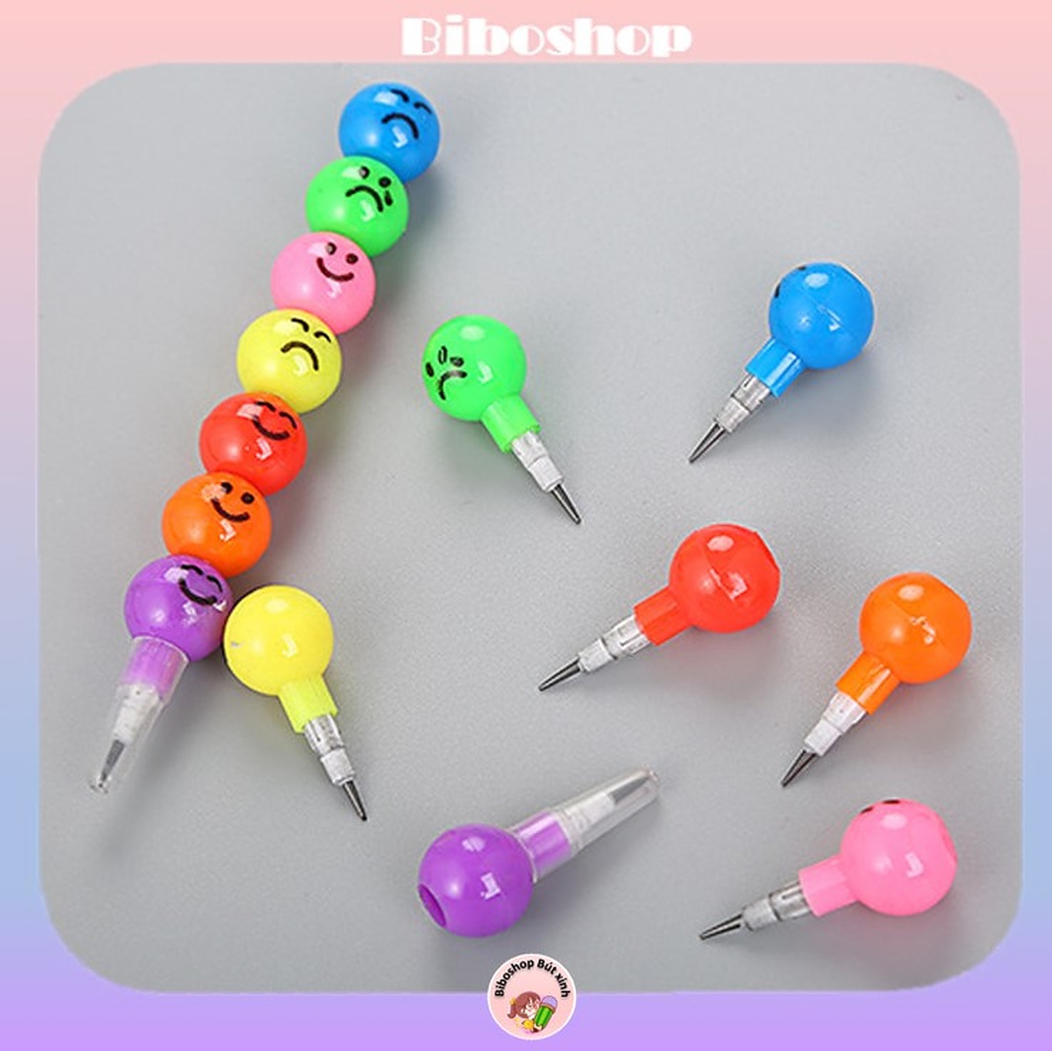 Bút chì khúc nhiều màu icon cảm xúc | Biboshop