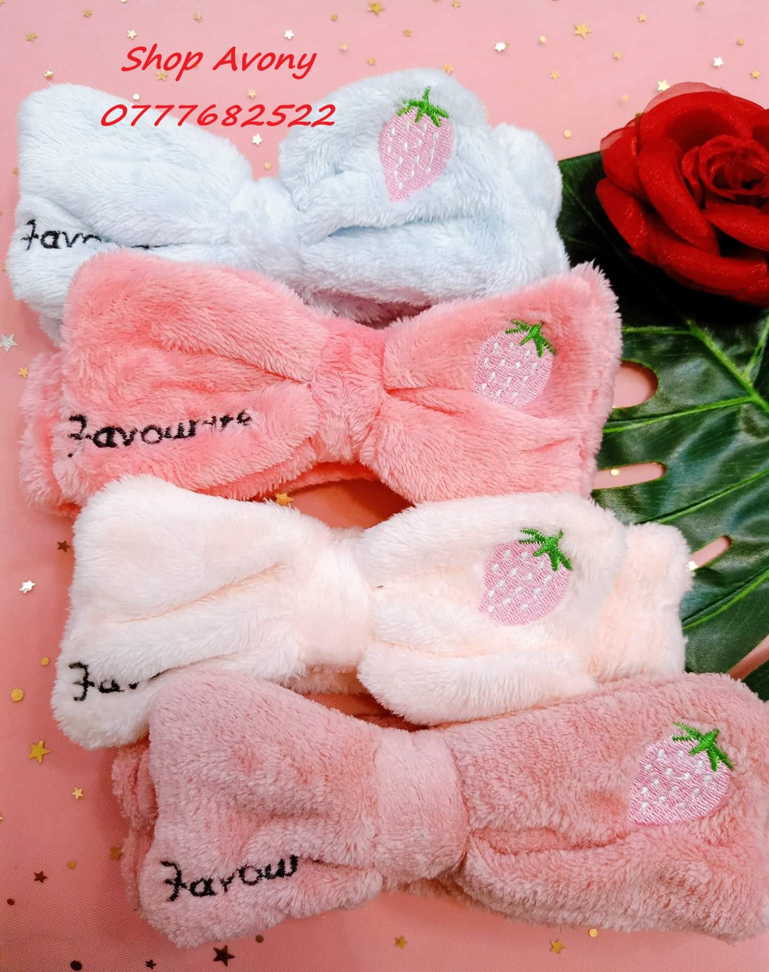 Băng đô makeup hình nơ thêu trái dâu