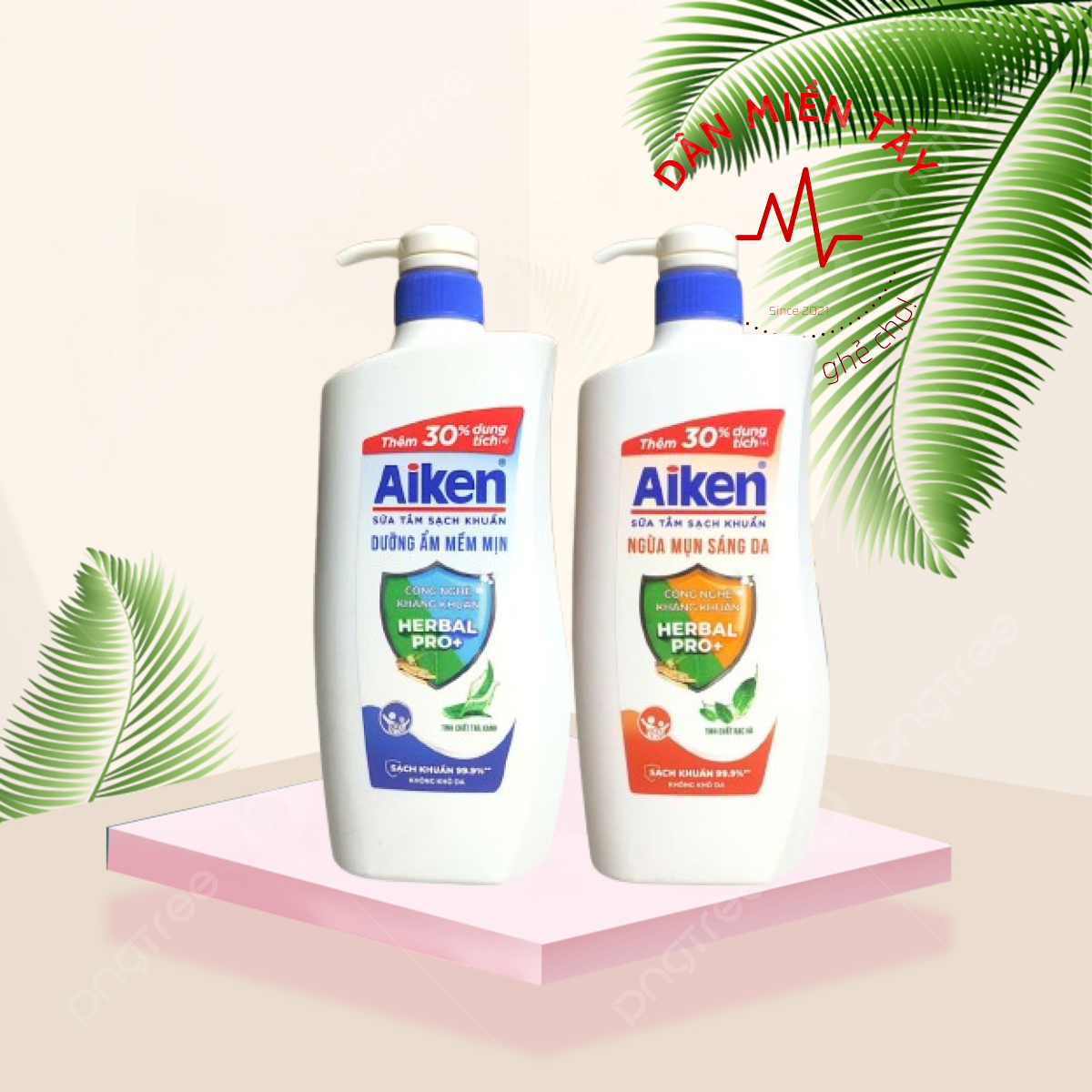 (Mẫu Mới) Sữa Tắm Sạch Khuẩn Aiken Hương Trà Xanh/ Bạc Hà 845g.