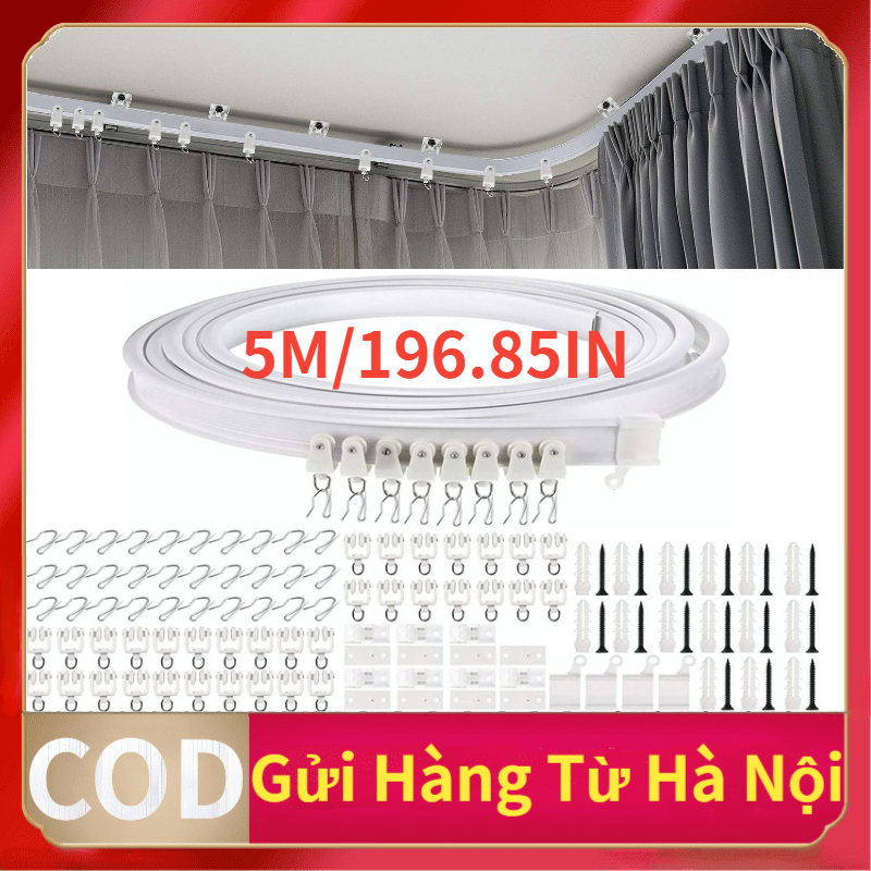 Thanh ray💥 rèm cong 5m phụ kiện cột rèm ban công cửa sổ thẳng gắn trần linh hoạt thanh treo quần áo