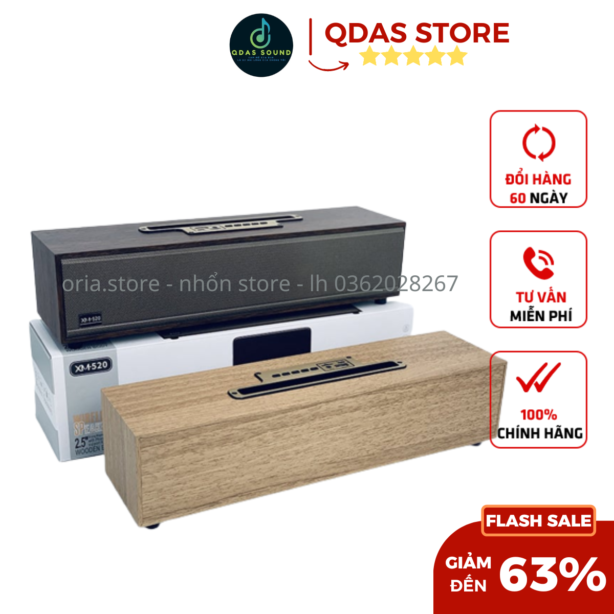 Loa bluetooth vỏ gỗ XM520 Bass mạnh, công suất 20W siêu trầm, thiết kế dạng thanh để bàn mini cao cấp, bảo hành 12 tháng