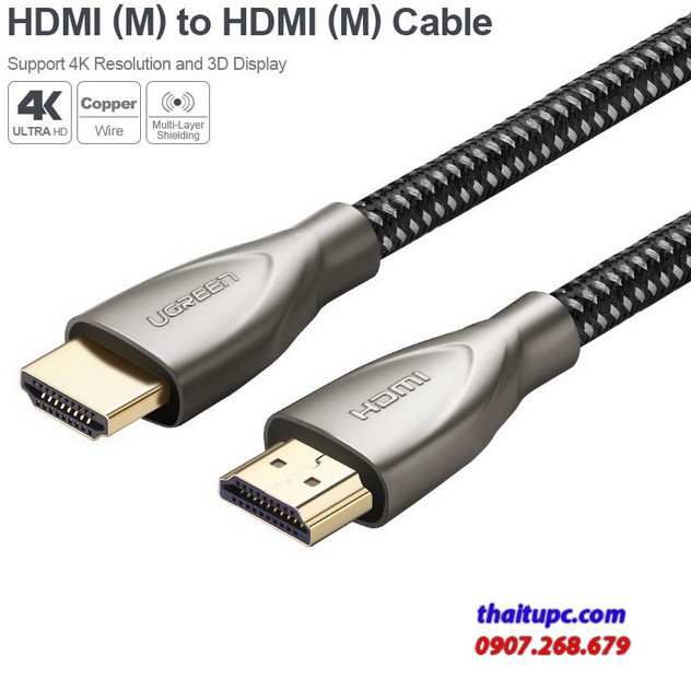 Cáp hdmi 2.0 dài 3 mét carbon cao cấp ugreen 50109 hỗ trợ 3d 4k60hz
