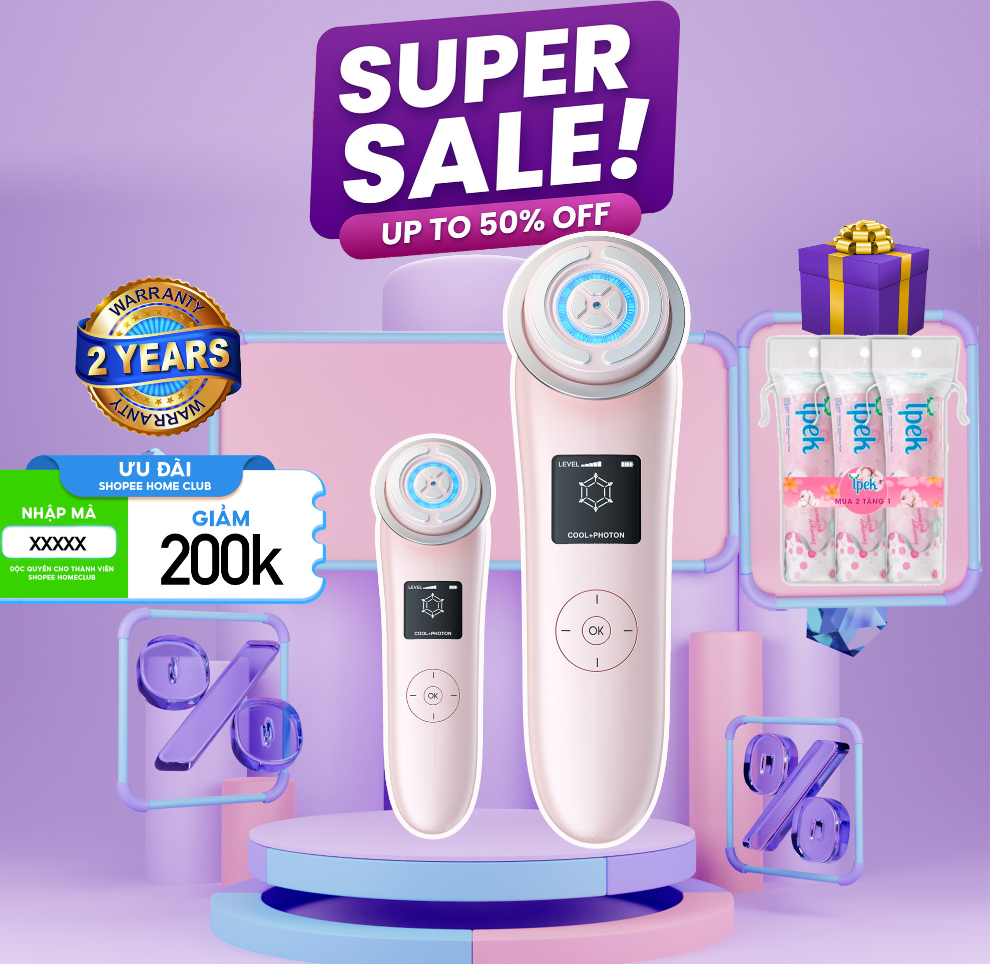 Máy nâng cơ trẻ hoá da 9 in 1 công nghệ Nano Photon RF, EMS , Sóng siêu âm NanoTime F82E