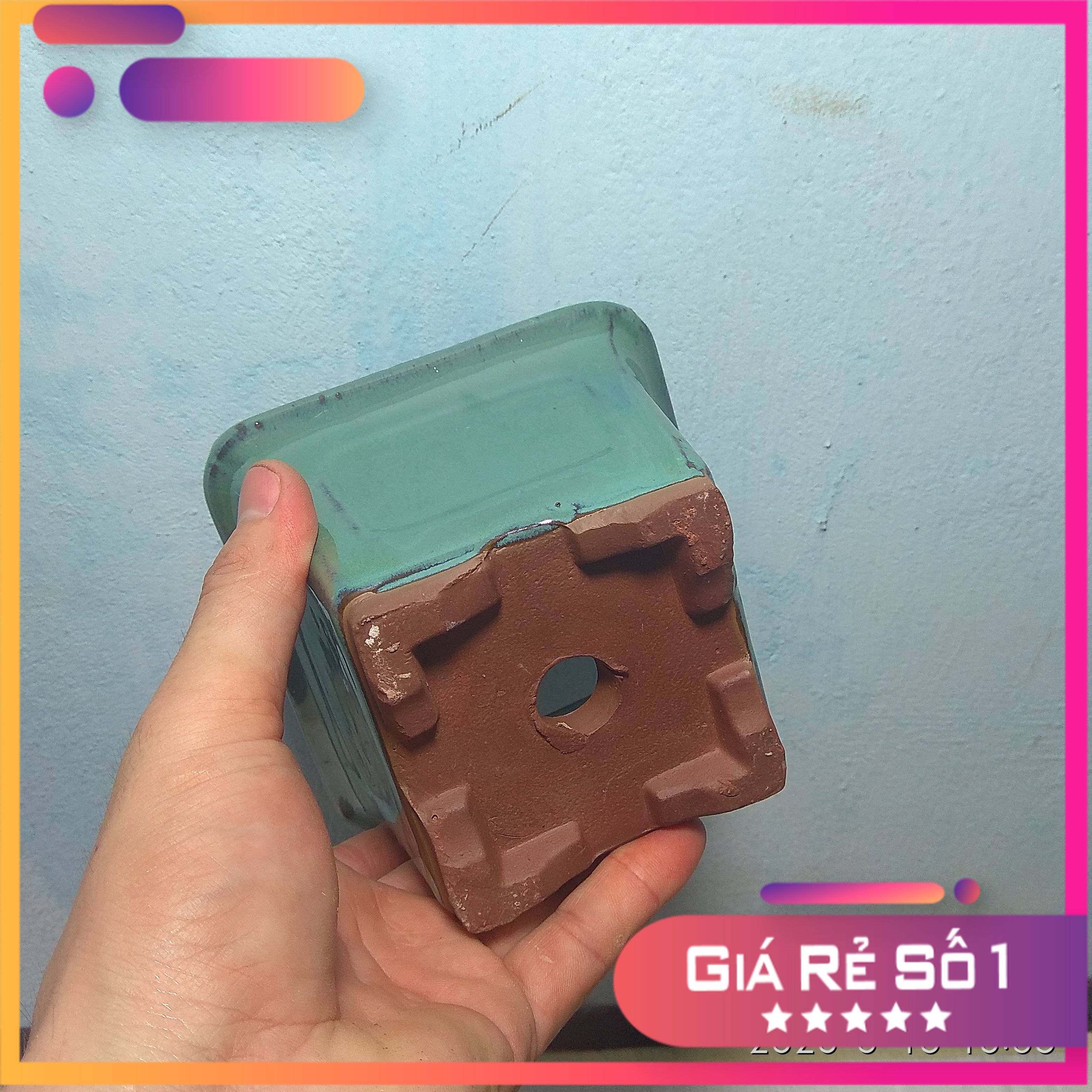 Chậu bonsai mini V02, chậu men xanh gốm sứ mini,chậu cây mini để bàn