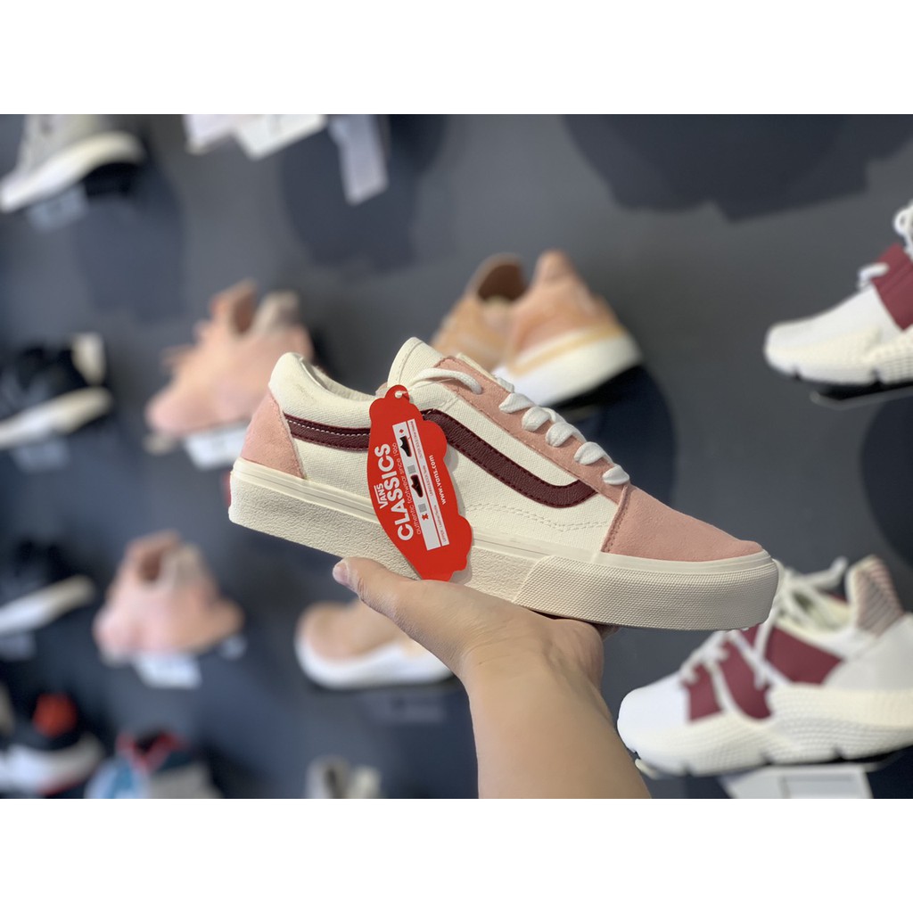 Giày thể thao/ Sneaker Van hồng kẻ đỏ