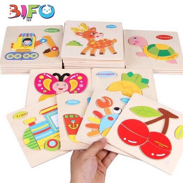 Đồ chơi Tranh ghép hình 3D gỗ với hình các con vật xe cộ ngộ nghĩnh.Nhỏ (10.3 cm)