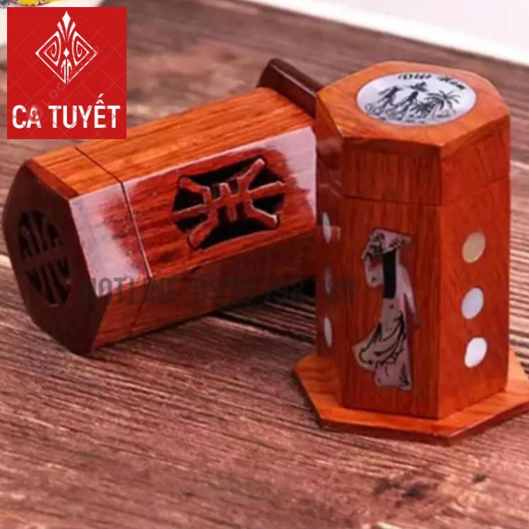 Lọ đựng tăm gỗ hương lọng chữ