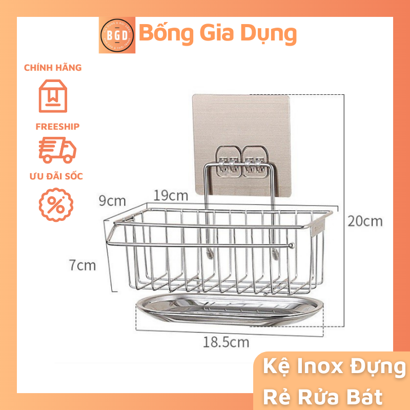 Kệ Inox Đựng Rẻ Rửa Bát Để Đồ Dính Tường Có Khay Hứng Nước