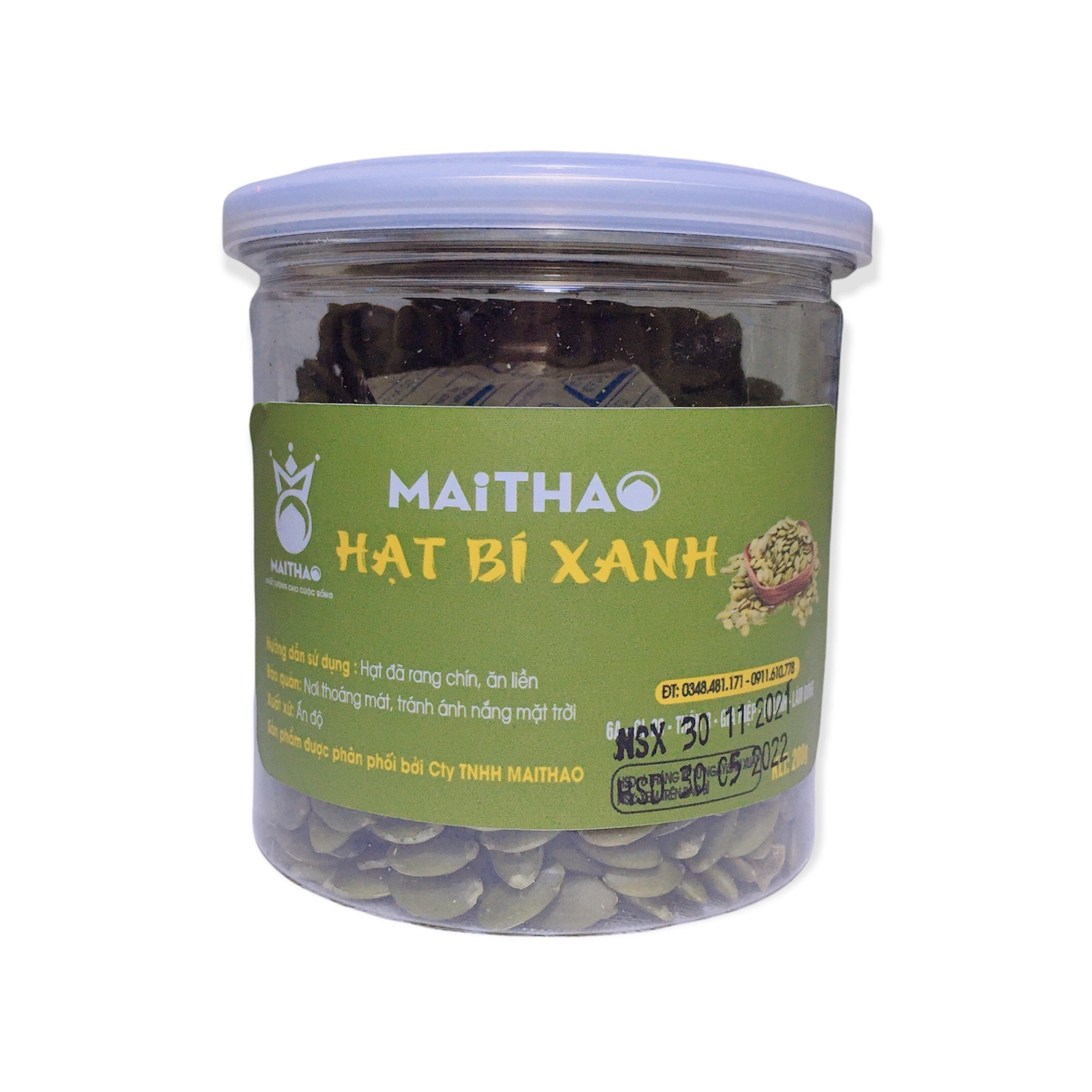 Nhân hạt bí xanh đã rang chín Mai Thao hũ 200g- Tăng cường đề kháng cải thiện sức khỏe, chống lão hóa da.