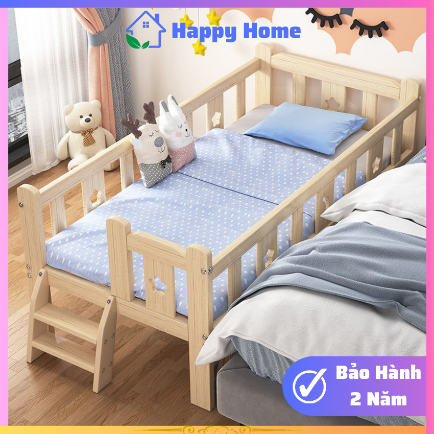 Giường gỗ trẻ em Quây 4 Mặt Có Cầu Thang , Giường Gỗ Thông Chịu Lực Tốt, Giường Trẻ Em Chắc Chắn An Toàn, Kiểu Dáng Hiện Đại, Các Góc Giường Bo Tròn Tỉ Mỉ - HAPPY HOME