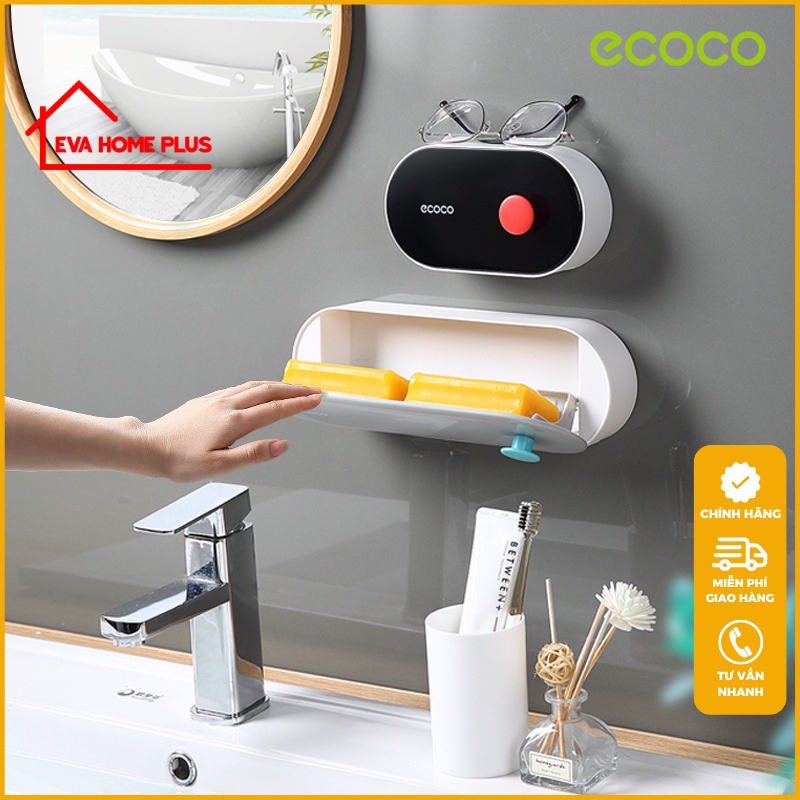 Kệ đựng xa phòng có nắp lật gắn tường ecoco, hộp đựng xà phòng, kệ để đồ phòng tắm, kệ nhà tắm đồ gia dụng thông minh