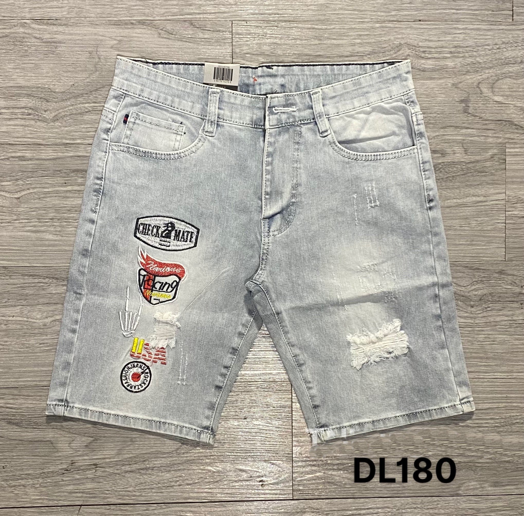 Quần short jean nam màu bạc thêu hoạ tiết SN180