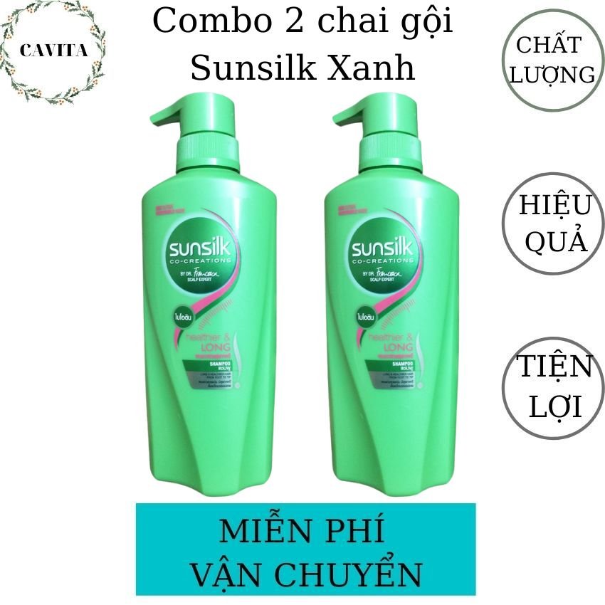 Combo 2 chai dầu gội sunsilk xanh 425ml thái lan cavita giúp tóc suôn mượt, chắc khỏe