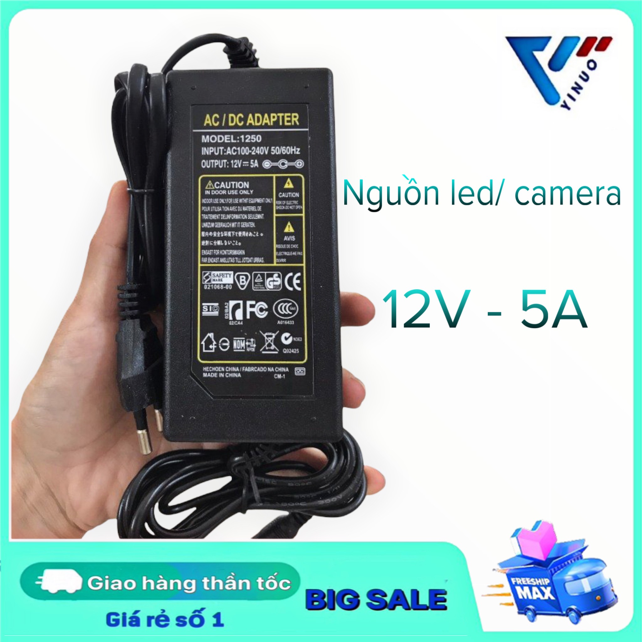 Cục Adapter chuyển đổi từ điện 220V (điện nhà) sang 12V - 5A , bộ nguồn chuyển điện , bộ chuyển adapter , bộ chuyển nguồn, cục chuyển đổi nguồn cho đèn Led, bộ nguồn chuyển điện