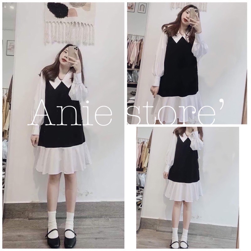 Váy Babydoll Nữ Dài Tay Cổ Sen 🦋FREESHIP🦋 Đầm Nữ Tay Bèo Đuôi Cá Phối Màu