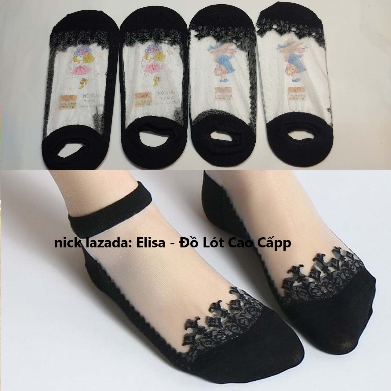 Set 2 đôi- 5 đôi tất hài ren công chúa cực xinh, tất hài ren màu đen