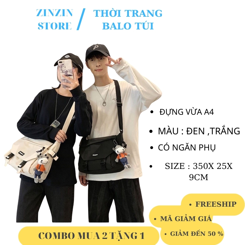 Túi vải đeo chéo canvas đựng đồ cao cấp nhiều ngăn vừa size A4 phong cách Hàn Quốc mã BLM38