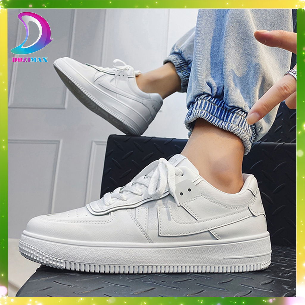 Giày sneaker nam nữ màu trắng cao cấp đế cao 3cm chất liệu da PU cao cấp size 35-43 DOZIMAX