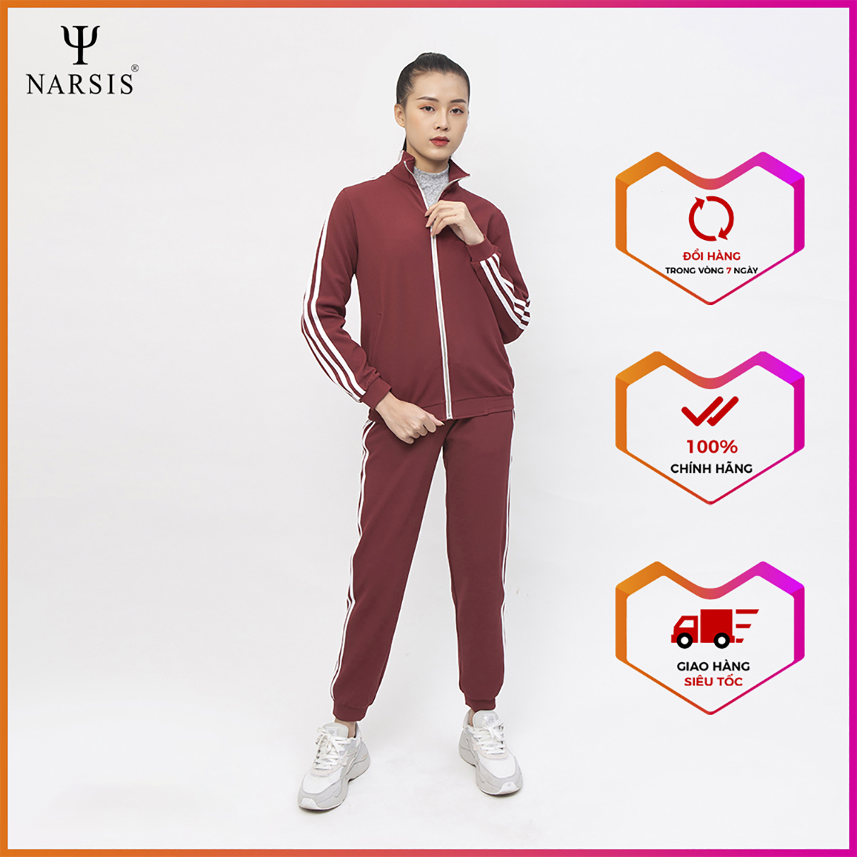 Bộ đồ thu đông nữ Narsis M0038 màu tím mận sọc trắng