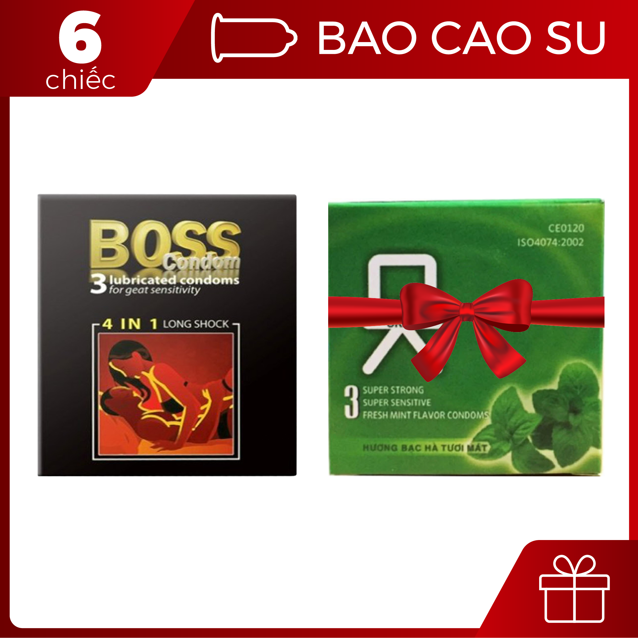 [HCM][XẢ KHO CUỐI NĂM] 1 Hộp bao cao su boss 4in1 3s và 1 hộp bao cao su okhq hương bạc hà 3s kéo dài đam mê - 1 set - BigBull Shop