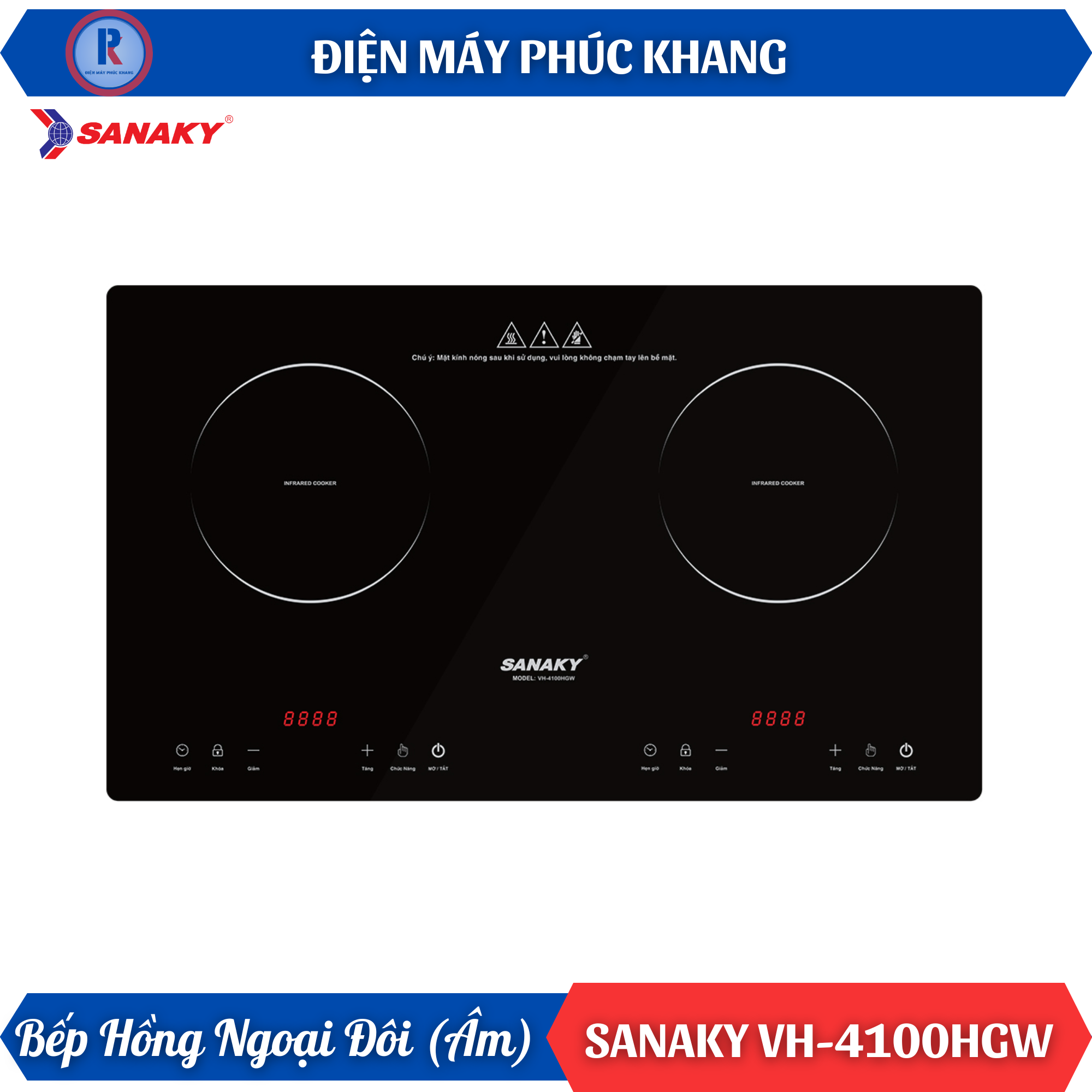 Điện Máy Phúc Khang x Sanaky | Bếp Hồng Ngoại Đôi Sanaky VH-4100HGW, Mặt Kính Crystal