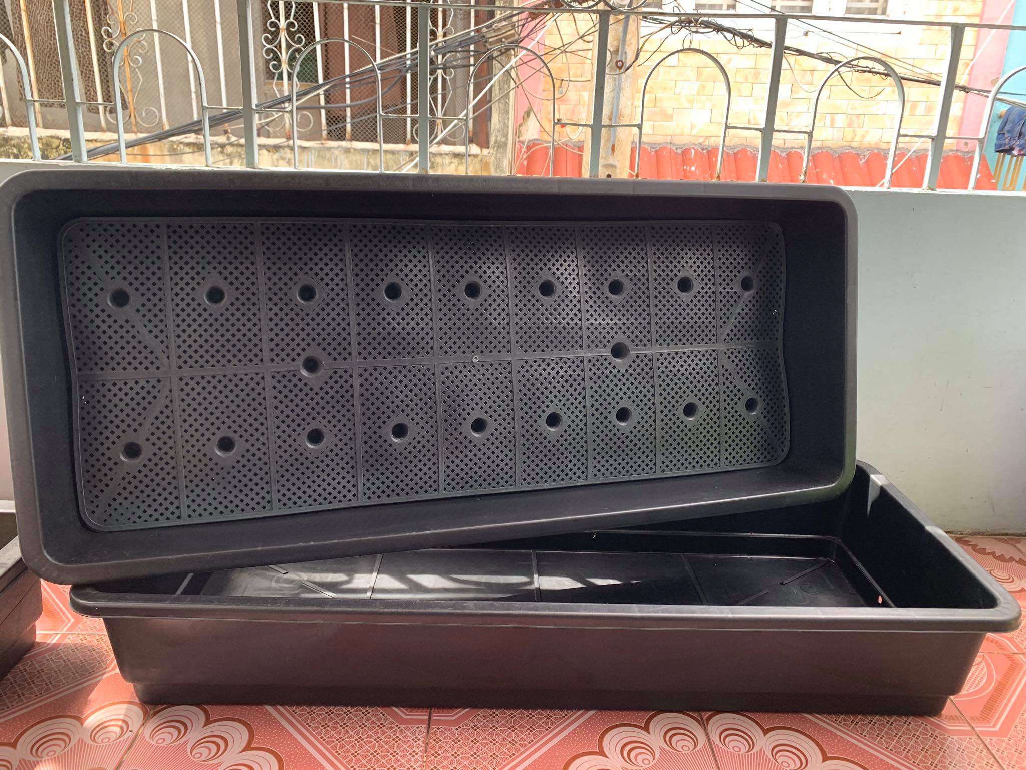 COMBO 02 KHAY NHỰA DÀI TRỒNG RAU SẠCH THÔNG MINH Cỡ Đại KT:102x42x16cm - MÀU ĐEN