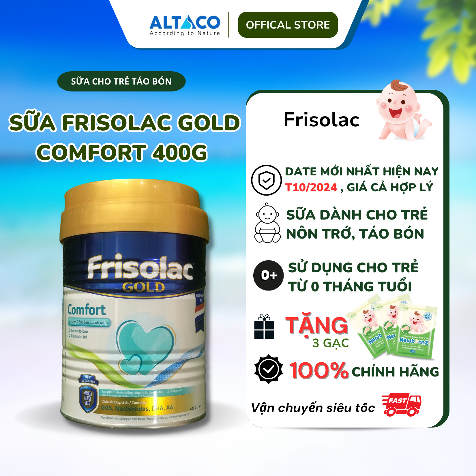 Sữa bột Frisolac Gold Comfort 400g Nhập khẩu Hà Lan dành cho trẻ nôn trớ táo bón