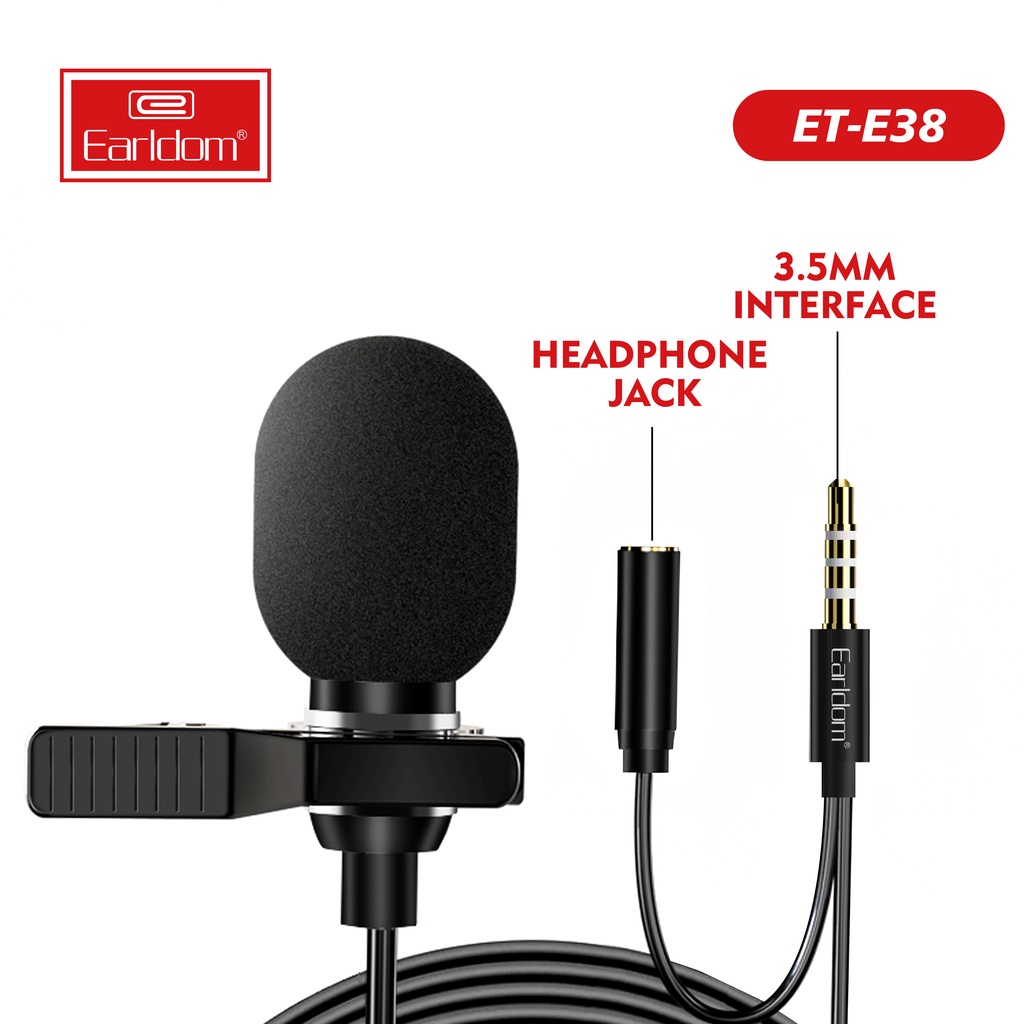 Micro thu âm mini Earldom E38 chân 3.5mm Chính Hãng - Mic thu âm cài áo livestream, quay tiktok, quay video chất lượng cao - Micro giá rẻ,mic thu âm chính hãng, mic livestream