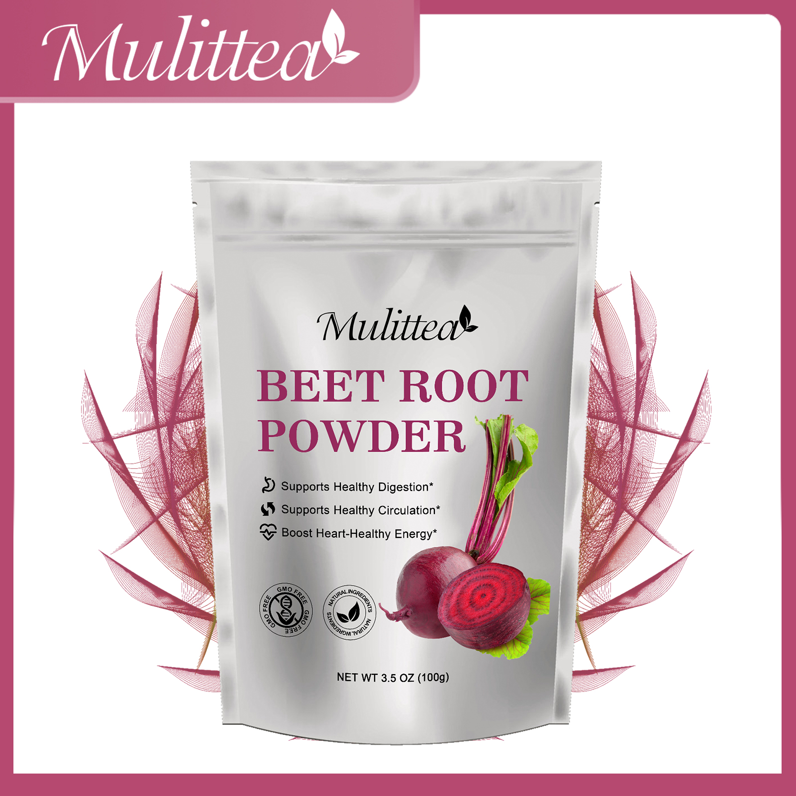 Mulittea Organic Beet Root Powder Superfood for Stamina Increasing Enhance