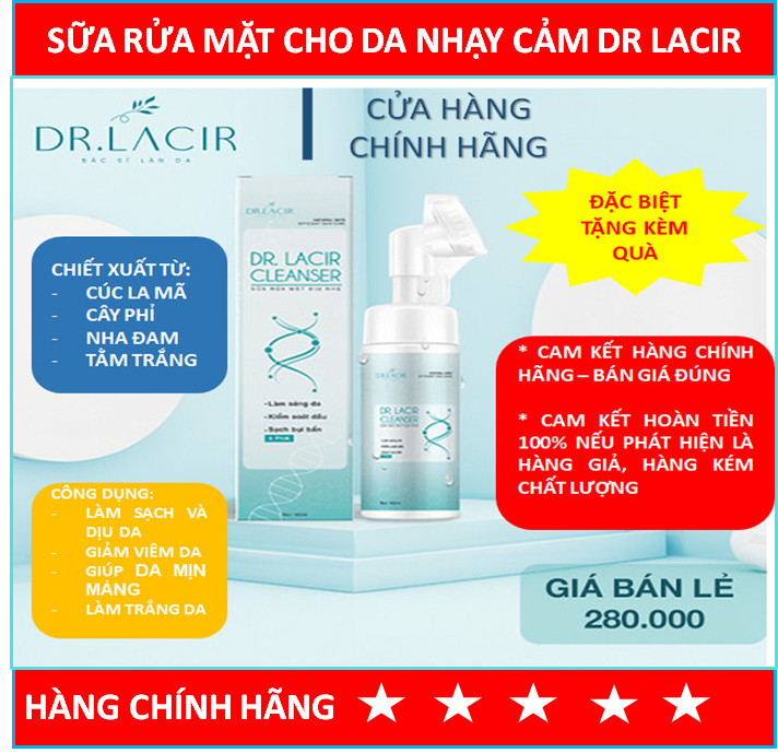 Sữa rửa mặt cho da nhạy cảm Dr Lacir 150ml-sữa rửa mặt làm dịu da- sữa rửa mặt làm sạch mụn- sữa rửa mặt làm sạch sâu